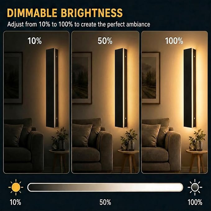 Modern Outdoor Wall Light 2pack 24in, 4.33in Width, Dimmable LED | 2400LM for Garage Front Door Porch, IP65 Waterproof Outdoor Sconce, Cover All Jbox, 3000K-6000K Adjustable, Matte Black