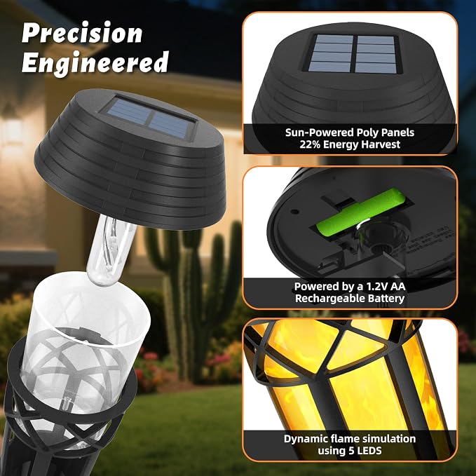 Flickering Flames Torch Light Solar Garden Lights Waterproof Landscape Lighting - 2 Pack