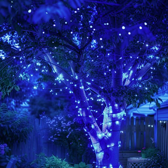 KAQ 2pack 500LED Solar String Lights Outdoor Waterproof Blue | Total 180FT Flexible Wire With Bright LEDs, 8 Twinkle Modes with Memory, Auto On/Off Easily Decorates Trees, Fences, Garden