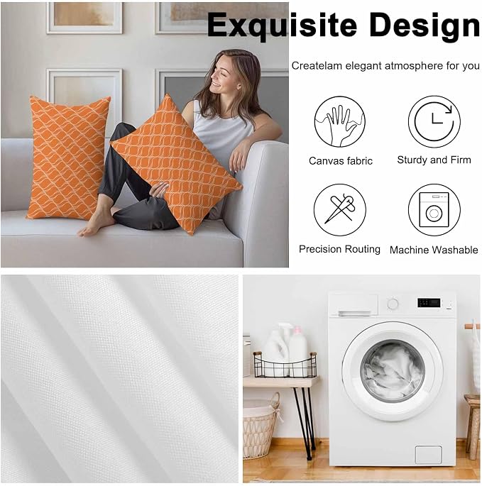 Orange Stripes Outdoor Pillow Covers 20x12 Inch Lumbar Pillow Covers Set of 2 Waterproof Decorative Throw Pillow Cases Simple Geometric Modern Monochrome Cushion Covers for Patio Furniture Garden