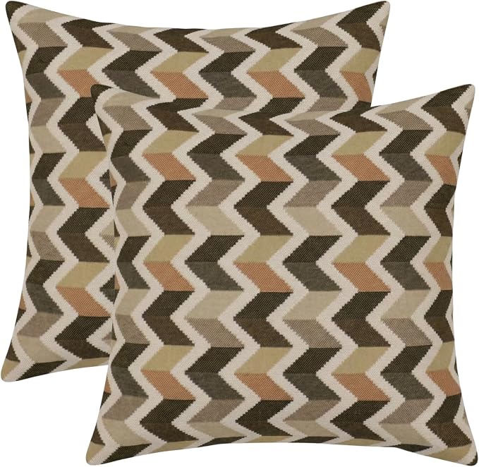 RSH DECOR: Sunbrella Square Throw Pillows Set of 2 | 17" x 17" | Water and Fade-Resistant Performance Fabric | Outdoor Pillow Covers with Down-Alternative Inserts | Made in USA (Prism Fossil)