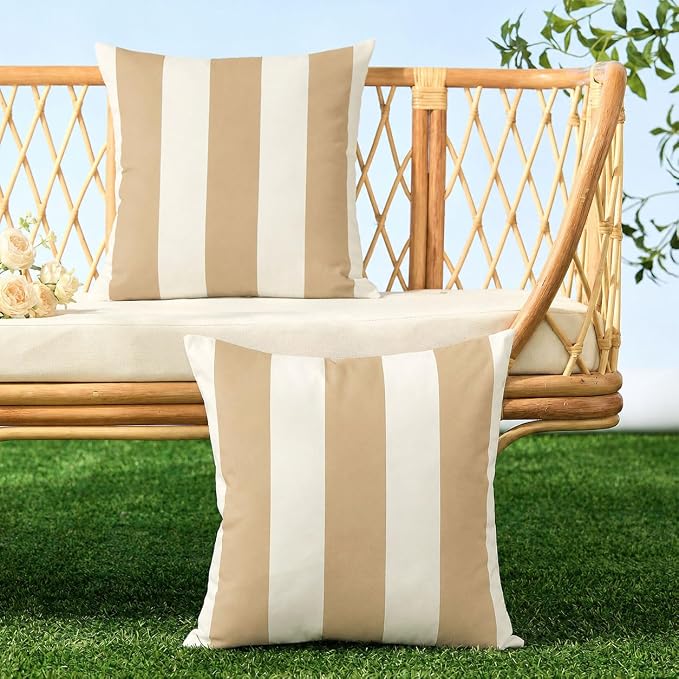 Allorry Outdoor Pillow Covers 20x20 Light Brown Striped Outdoor Decor 07L20 | Striped Pillow Covers|for Spring Summer Outdoor Waterproof Garden Patio Furniture Sofa Bed Home Decor
