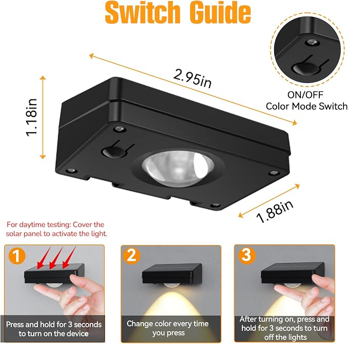 Solar Fence Lights Outdoor, 3 Color Temp, IP65 Waterproof | Cost-Effective Solar Lights for Patio Yard Railing, Easy Install (12 Pack）