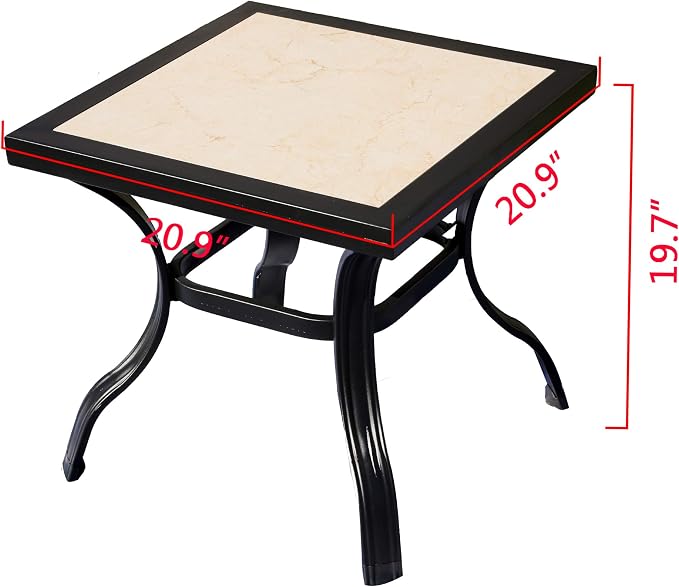 Festival Depot Metal Steel Outdoor Side Table Patio Bistro Square Dining Table Ceramics Top with Steel Legs (1pc Dining Table, Ceramics)