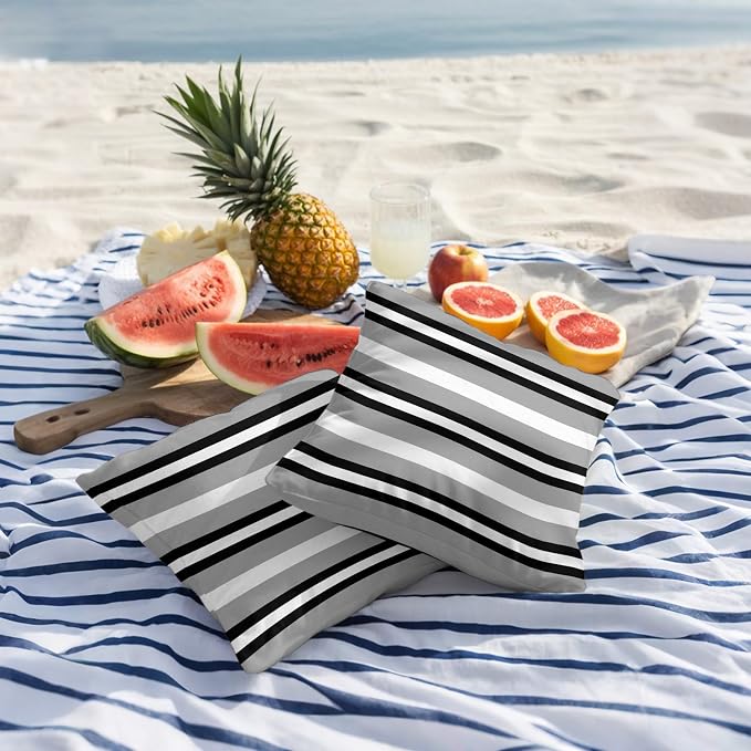 Black Gray Striped Outdoor Pillow Covers 26x26 Inch Throw Pillow Covers Set of 2 Waterproof Decorative Pillow Cases Contemporary Minimalist Lines Art Cushion Covers for Patio Furniture Garden Couch