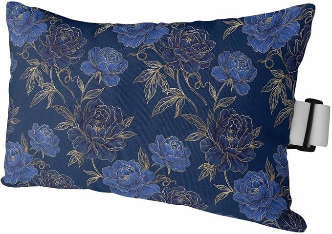Outdoor Lumbar Pillow Set of 1, Navy Blue Golden Flowers Waterproof Beach Headrest Pillow with Inserts, Vintage Elegant Floral Botanical Recliner Throw Pillows for Patio Furniture, 11 x 16