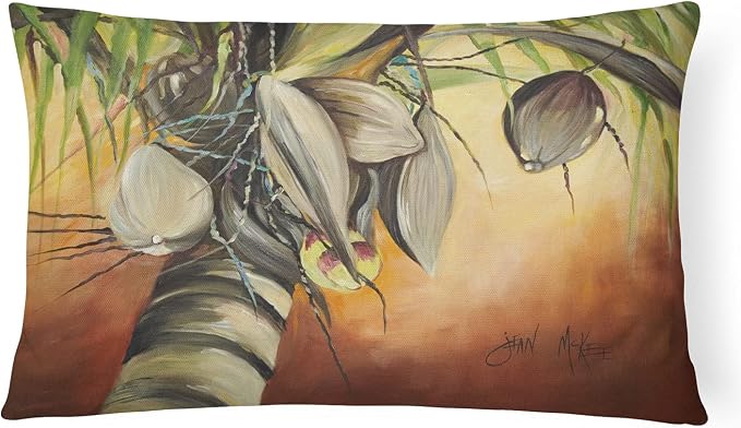 Caroline's Treasures JMK1128PW1216 Coconut Tree Canvas Fabric Decorative Pillow Machine Washable, Indoor Outdoor Decorative Pillow for Couch, Bed or Patio, 12HX16W