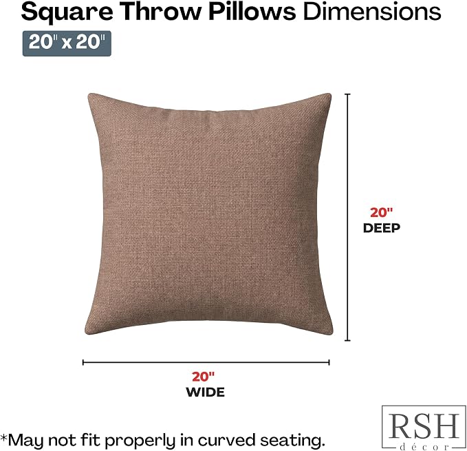 RSH DECOR: Sunbrella Square Throw Pillows Set of 4 | 20" x 20" | Water and Fade-Resistant Performance Fabric | Outdoor Pillow Covers with Down-Alternative Inserts | Made in USA (Rochelle Truffle)