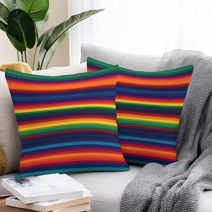 Outdoor Throw Pillow Covers Waterproof Pillow Cases 18x18 Colorful Mexican Stripes Ethnic Style Decorative Pillow Covers Cushion Cases for Couch Sofa Patio Garden 2 Pack Orange Gradient Geometric