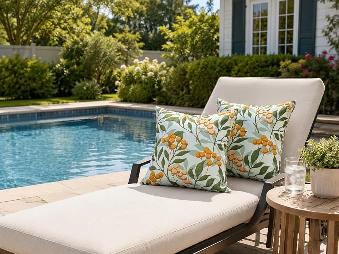 Outdoor Throw Pillows 18×18 Inch Waterproof Pillows with Inserts | Set of 2 Fade Resistant Decorative Square Pillows for Couch, Sofa and Patio Furniture
