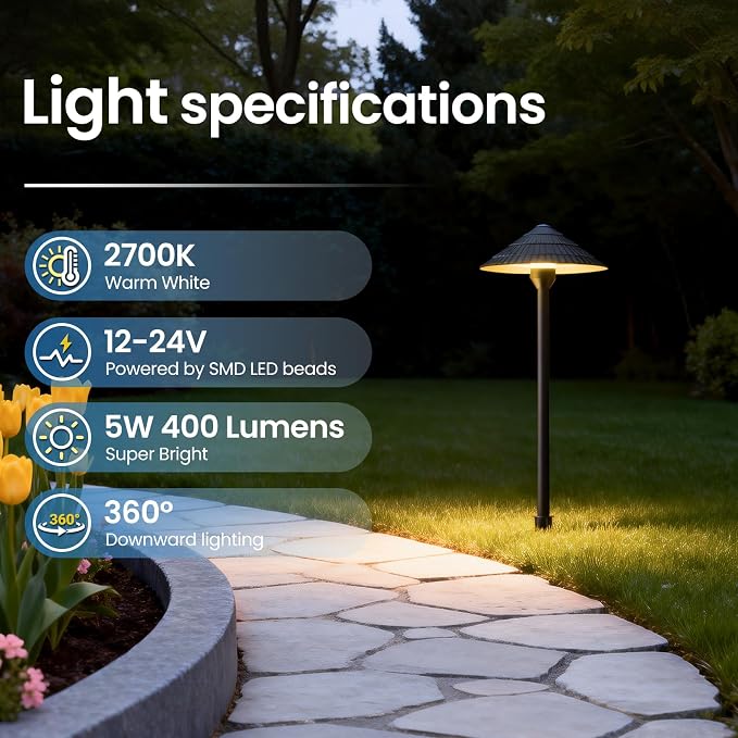 All-in-One Low Voltage Landscape Lighting Kit, 5W Outdoor Lights 2700K | Pathway Lights with 40W Transformer, IP66 Waterproof LED Landscape Lights Dusk to Dawn, Patio Lights for Yard Garden, 4-Pack