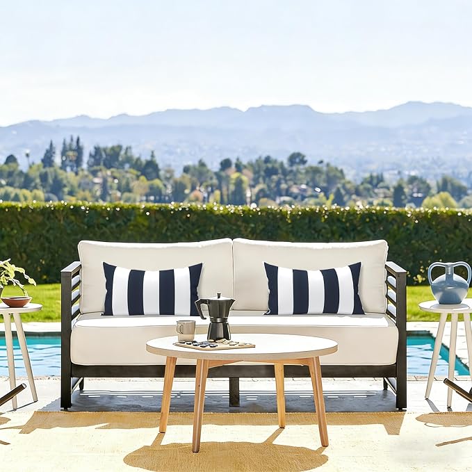 LVTXIII Outdoor/Indoor Lumbar Pillow Covers, Patio Fade Resistant Lumbar Pillow Cases ONLY, Tropical Lumbar Cushion Covers for Home and Garden Furniture Decor,12” x 20”, Pack of 2, Cabana Navy