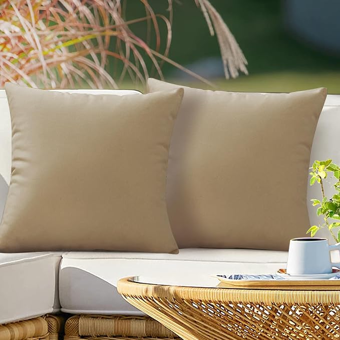VAKADO Outdoor Waterproof Throw Pillow Covers 20X20 Set of 2 Decorative Taupe Patio Furniture Cushion Cases Outside Decor for Couch Garden Bench Porch