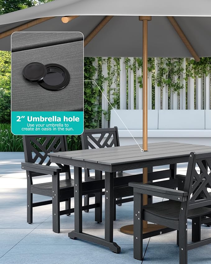 12 Piece HDPE Outdoor Dining Set for 10, Patio Dining Furniture Set with 2 Table and Umbrella Hole, Outdoor Table and Chairs for Garden, Poolside, Backyard, Deck