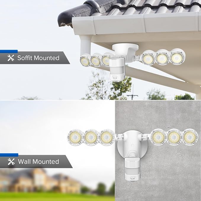 SANSI 45W 6000LM Motion Sensor Outdoor Lights, IP65 5000K (White) | 4 Modes Motion Lights for Outside, 320° Wide Angle LED Flood Lights Security Lights for Soffit, Backyard, Garage, Yard, Porch