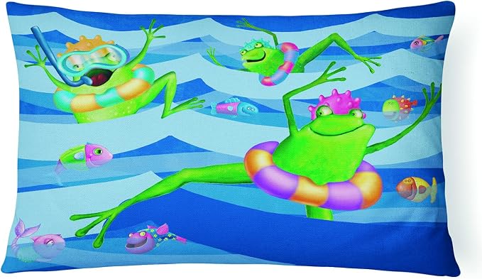 Caroline's Treasures APH0089PW1216 Frogs Swimming Canvas Fabric Decorative Pillow Machine Washable, Indoor Outdoor Decorative Pillow for Couch, Bed or Patio, 12HX16W