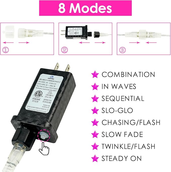KAQ Connectable 240LED Pink String Lights Outdoor/Indoor, Extendable Plug in Twinkle Fairy Lights Waterproof with 8 Modes&Timer Function for Garden Bedroom Patio Tree Christmas Decorations