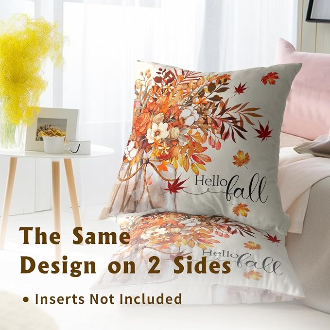 Fall Pillow Covers 20x20 Inch Set of 2 Autumn Thanksgiving Outdoor Throw Pillow Covers,Farmhouse Floral Mason Jar Cushion Case for Sofa Couch Decor