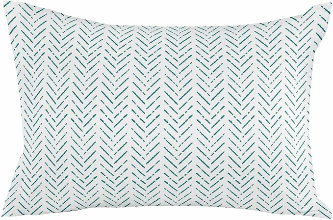 Turquoise Striped Outdoor Pillow Covers Waterproof,All Weather Cushion Case Set of 2 Lumbar Pillowcase for Sofa Couch Bed Decor Patio Furniture 20"x12" White Geometric Minimalist Boho Striped