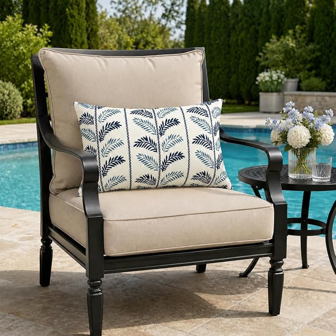 Outdoor Patio Lumbar Pillows, Pack of 2, 12"x20" | Fade Resistant Outdoor Waterproof Lumbar Pillow with Inners Decorative Garden Lumbar Cushions for Home Patio Terrace Sofa