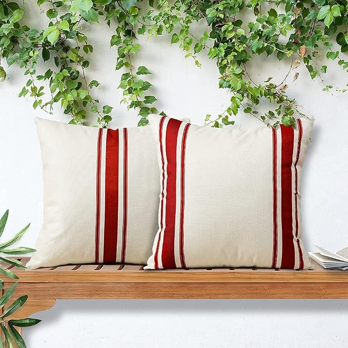 OTOSTAR Pack of 2 Christmas Decor Outdoor Pillow Covers 18x18 Inch Patio Waterproof Decorative Throw Pillow Covers Geometry Cushion Case Garden Pillow Cases Pillows Shell for Couch Tent Balcony (Red)