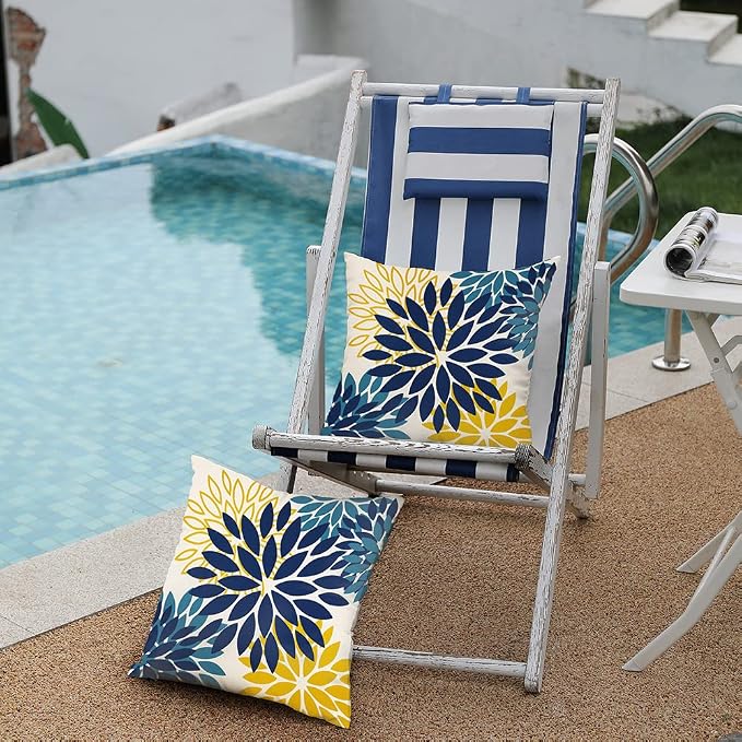 DFXSZ Outdoor Waterproof Pillow Covers 20x20 Set of 2 BlueYellow Flower | Spring Summer Waterproof Flower Throw Pillowcases（No Inserts）Outdoor Decor for Patio Funiture Garden Polyester Covers
