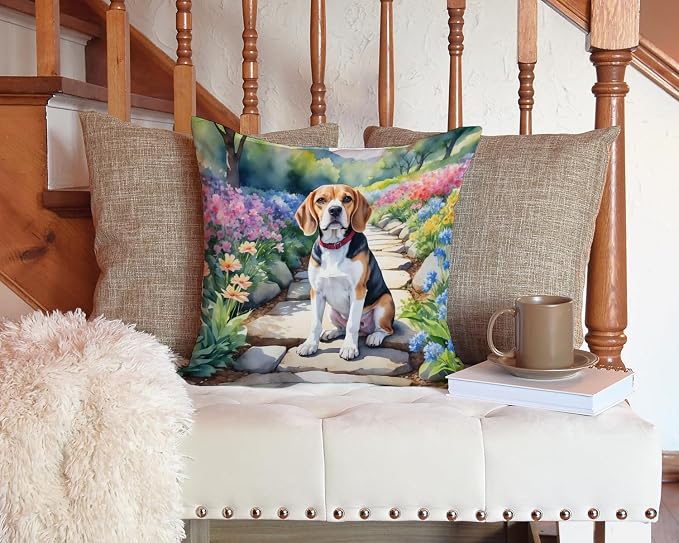Caroline's Treasures Beagle Spring Garden Throw Pillow Machine Washable, Indoor Outdoor Decorative Pillow for Couch, Bed or Patio, 14Hx14W