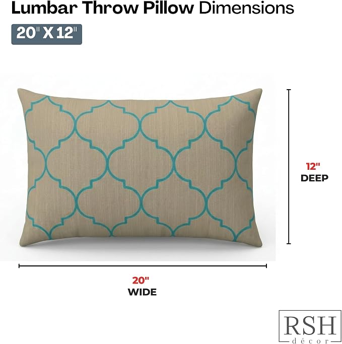 RSH DECOR: Sunbrella Lumbar Throw Pillows Set of 4 | 20" x 12" | Water and Fade-Resistant Performance Fabric | Outdoor Pillow Covers with Down-Alternative Inserts | Made in USA (Trellis Geo II Mist)
