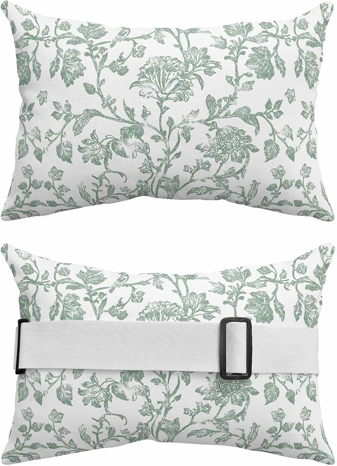 Pack of 4 Outdoor Lumbar Pillow Covers 11x16 Inch, Green Flower Waterproof Throw Pillow Covers Set, Farmhouse Vintage Boho Leaf Spring Indoor&Outdoor Decorative Cushion Cases for Patio Porch Beach
