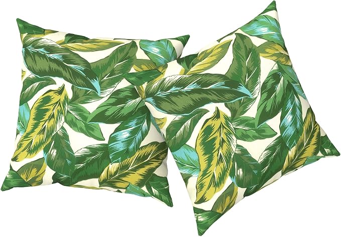 Outdoor Pillows with Insert 20x20 Inch, Waterproof Throw Pillow for Patio Furniture, Decorative Back Cushion for Garden Home Sofa Office Chair, Set of 2, Lush Leaf Jungle