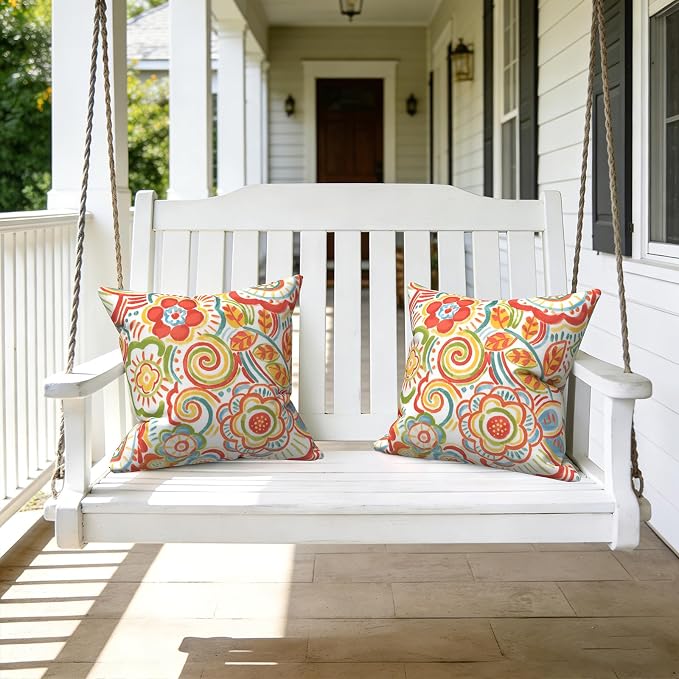 LVTXIII Outdoor Throw Pillows, Decorative Throw Pillows with Inserts, 16"x16" Square Pillows for Bed, Couch, Sofa and Patio Furniture, Set of 2, Flower Multi