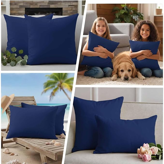 Outdoor Pillow Covers 20 x 20 Inches, Navy Blue Pure Color Waterproof Throw Pillow Cover Set of 2, Aesthetics Contemporary Luxury Decorative Square Cushion Covers for Patio/Couch/Garden