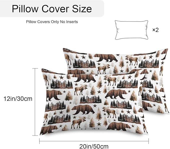 Brown Bear Elk Cabin Outdoor Pillow Covers 20x12 Inch Lumbar Pillow Covers Set of 2 Waterproof Decorative Throw Pillow Cases Farmhousee Pine Tree Forest Cushion Covers for Patio Furniture Garden Couch