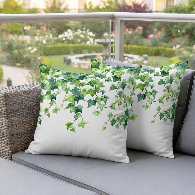 Outdoor Pillow Covers Set of 2, Green Leaf Vine Decorative Throw Pillow Covers 18X18IN, Country Leave Throw Pillows Protector Cushion Case for Patio,Couch,Sofa,Garden