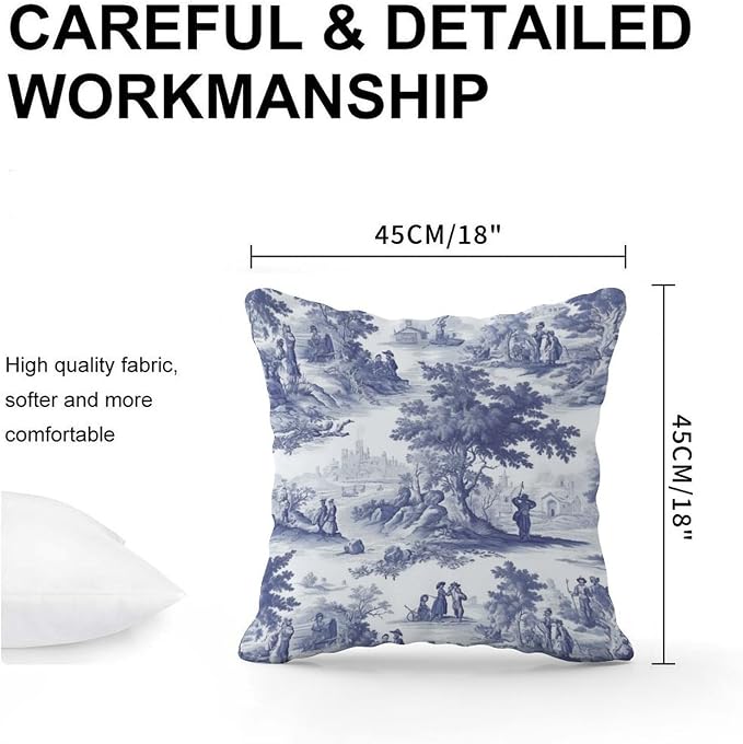 Navy White Blue Decorative Toile Print Cushion Cases French Charmed Life Toile Pillows 18x18 INRetro Accent Decorative Cushion Cases Home Decor for Patio Couch Sofa