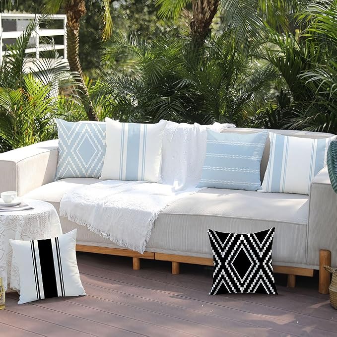 DFXSZ Outdoor Light Blue Waterproof Geometry Pillow Covers 18x18 Set of 4 | Spring Summer Waterproof Modern Throw Pillowcases（No Inserts） Outdoor Decor for Patio Funiture Garden Polyester Covers