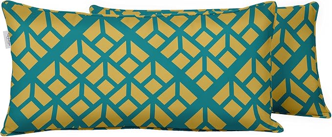 Indoor/Outdoor Polyester Fabric Lumbar Pillow Cover, All-Weather Waterproof Rectangular Cushion Case for Patio Furniture, 12 x 18 Set of 2 - Abstracts-34