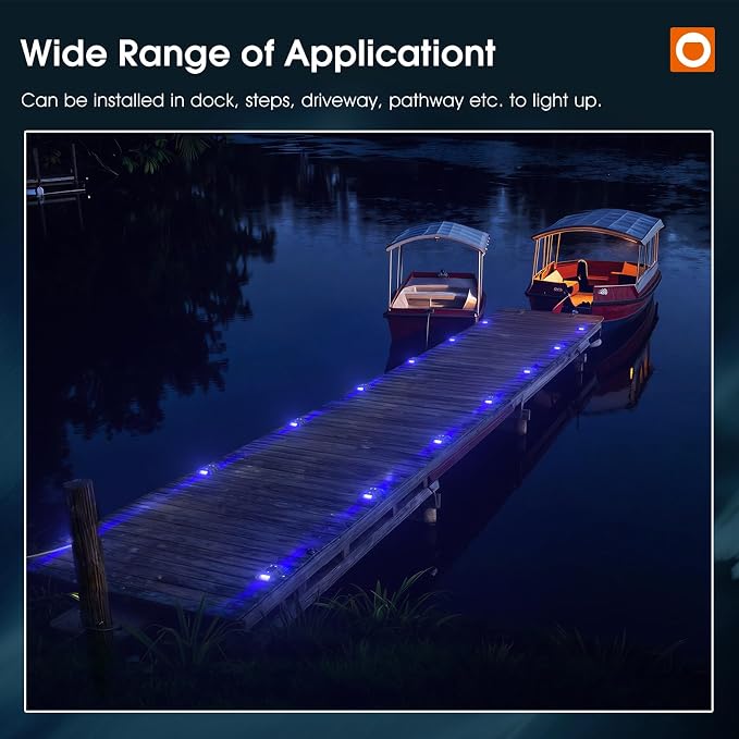 addlon Solar Dock Lights Marine 8 Pack, 2CCT Outdoor Driveway Marker Deck Lights, IP67 Waterproof, Solar Powered Deck Light for Pathway Warning Step Sidewalk Patio, Blue Light & Cool White, FCC