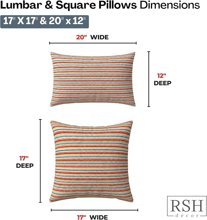 RSH DECOR: Lumbar & Square Pillows Set of 4 | 20" x 12" & 17" x 17" | Water and Fade-Resistant Performance Fabric | Outdoor Throw Pillows for Patio Furniture | Made in USA (Espy Fresh)