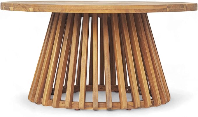 Merax Outdoor Acacia Wood Conversation Set - Patio 3-Seat Loveseat Sofa w/Coushion and Round Coffee Table for Backyard, Lawn, Balcony, Water Repellent, 600 lbs Sofa Capacity, Teak +Light Gray
