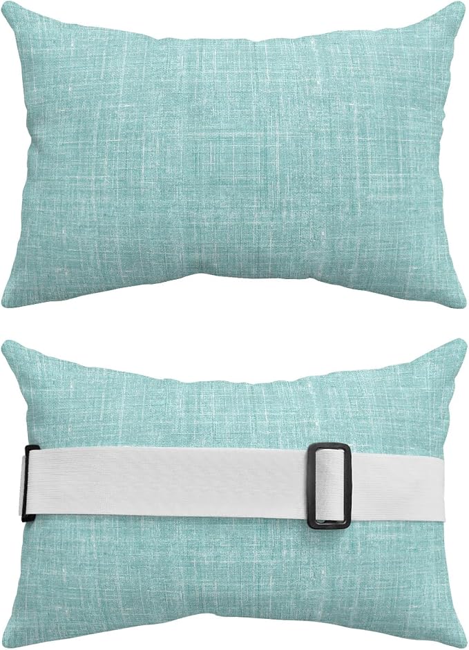 Outdoor Lumbar Pillow Set of 2, Mint Green Waterproof Beach Headrest Pillow with Inserts, Farmhouse Vintage Teal Solid Color Modern Recliner Throw Pillows for Patio Furniture, 12 x 20