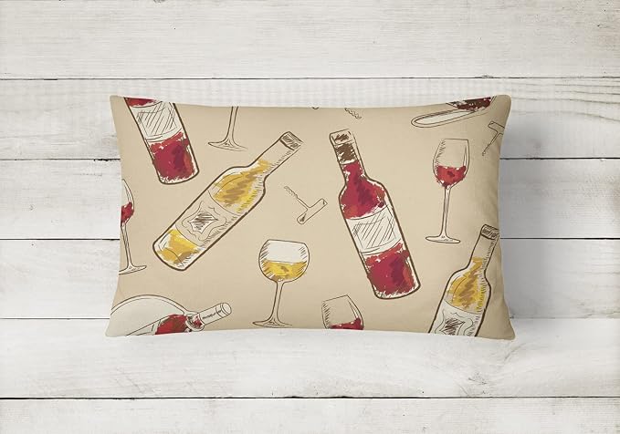Caroline's Treasures BB5196PW1216 Red and White Wine Canvas Fabric Decorative Pillow Machine Washable, Indoor Outdoor Decorative Pillow for Couch, Bed or Patio, 12HX16W