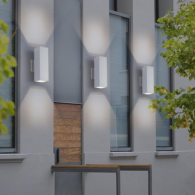 13" White Square Modern Outdoor Wall Light Exterior Wall Sconce | E26 Base,UL listed,Aluminum Up and Down Lights Outdoor Exterior Wall Light Fixture Porch Light for House Garage Patio Garden