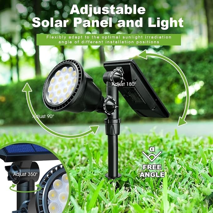 DBF Solar Outdoor Lights, 600LM Solar Spot Lights Outdoor Waterproof, 18 LED Auto On/Off Landscape Lighting Flag Pole Light for Garden Yard Pathway Garage Pool Patio(Warm White, 4 Pack)