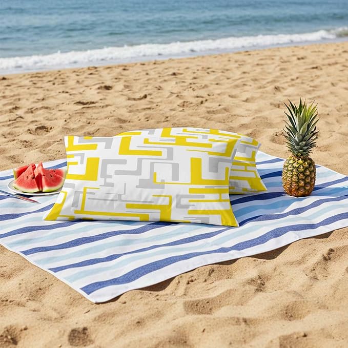 Vandarllin Outdoor Throw Pillows Covers 20x12 inch Set of 2 Waterproof Yellow Geometric Stripes Decorative Zippered Cushion Covers for Patio Furniture, Modern Abstract Lines Lumbar Pillowcases