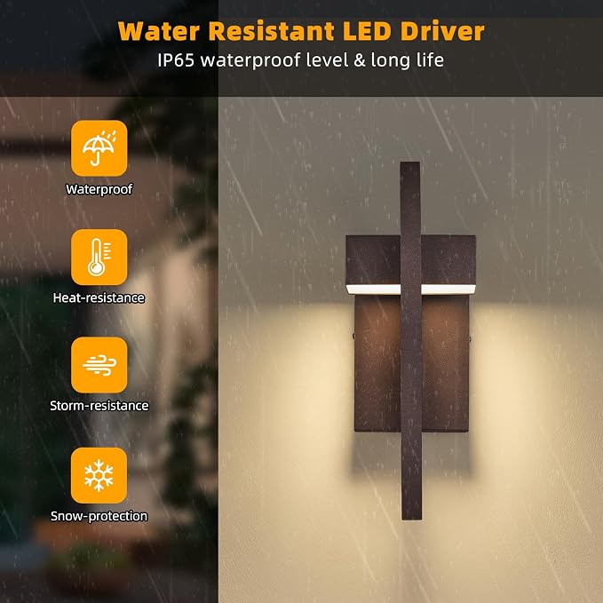 Modern LED Outdoor Wall Sconce Brown Outdoor Lights for House, 13.7'' LED Exterior Lighting Fixtures Outside Wall Mount Lights for Front Porch Hallway, Warm White 3000K, 1 Pack