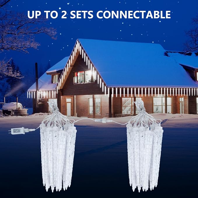 Brightown Christmas Icicle Lights Outdoor, 20Ft Meteor Shower Lights with 20 Large Tube 480 LED Dropping Effect, Waterproof Icicle Christmas Decorations for House Eave Roofline, Multicolor