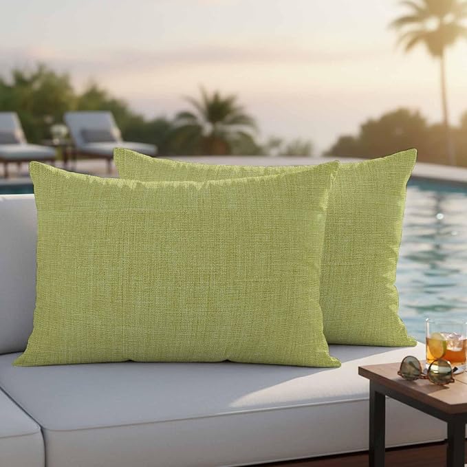 Outdoor Waterproof Throw Pillow Covers Set of 2 Fruit Green Linen Lumbar Pillowcases 20x12 Inches Farmhouse Pure Color Decorative Pillows Cushion Case Patio Pillows for Couch Bed Chair Garden