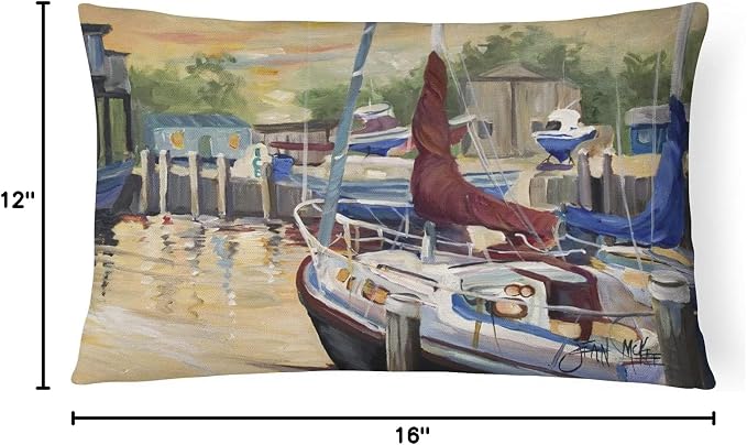 Caroline's Treasures JMK1083PW1216 New Sunset Bay Sailboat Canvas Fabric Decorative Pillow Machine Washable, Indoor Outdoor Decorative Pillow for Couch, Bed or Patio, 12HX16W