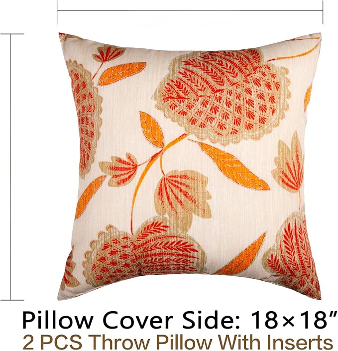 JMGBird Orange Outdoor Pillows 18x18 Throw Pillows with Inserts Included | Water-Resistant Outdoor Pillows 18x18 Durable Beige with Orange Throw Pillows with Inserts for Patio Furniture